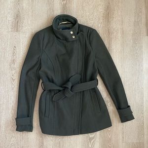 EXPRESS olive green wool coat with belt